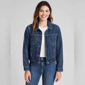 Tommy Hilfiger Trucker‎ Style Denim Jean Jacket Women's Medium Dark Wash Preppy